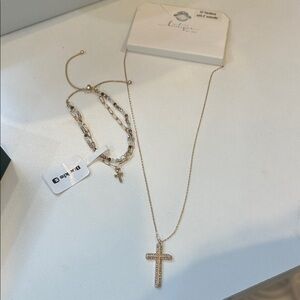 Buckle Gold Cross Necklace and Bracelet Set